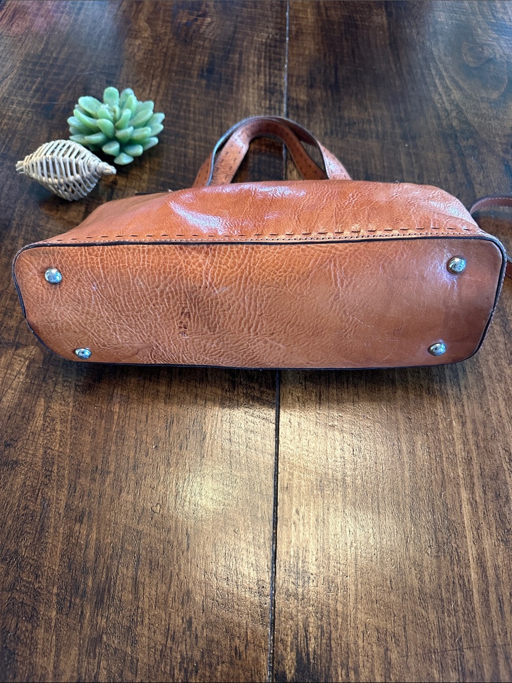 Fossil | VTG Cognac Genuine Leather Satchel Top Handle Bag - Picture 4 of 11